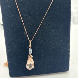 Le Vian Rose Gold Teardrop Morganite and Aquamarine Pendant Necklace